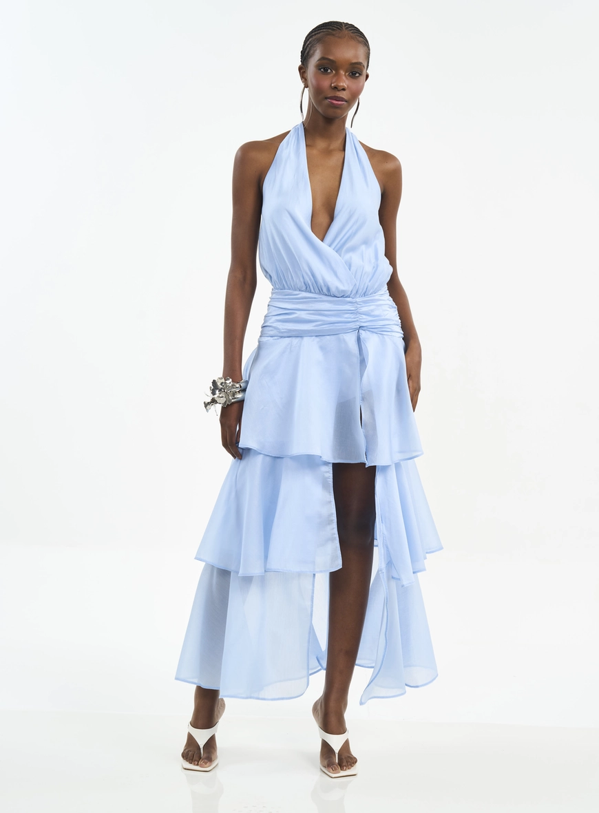 Vestido Midi Com Camadas E Transpasse
