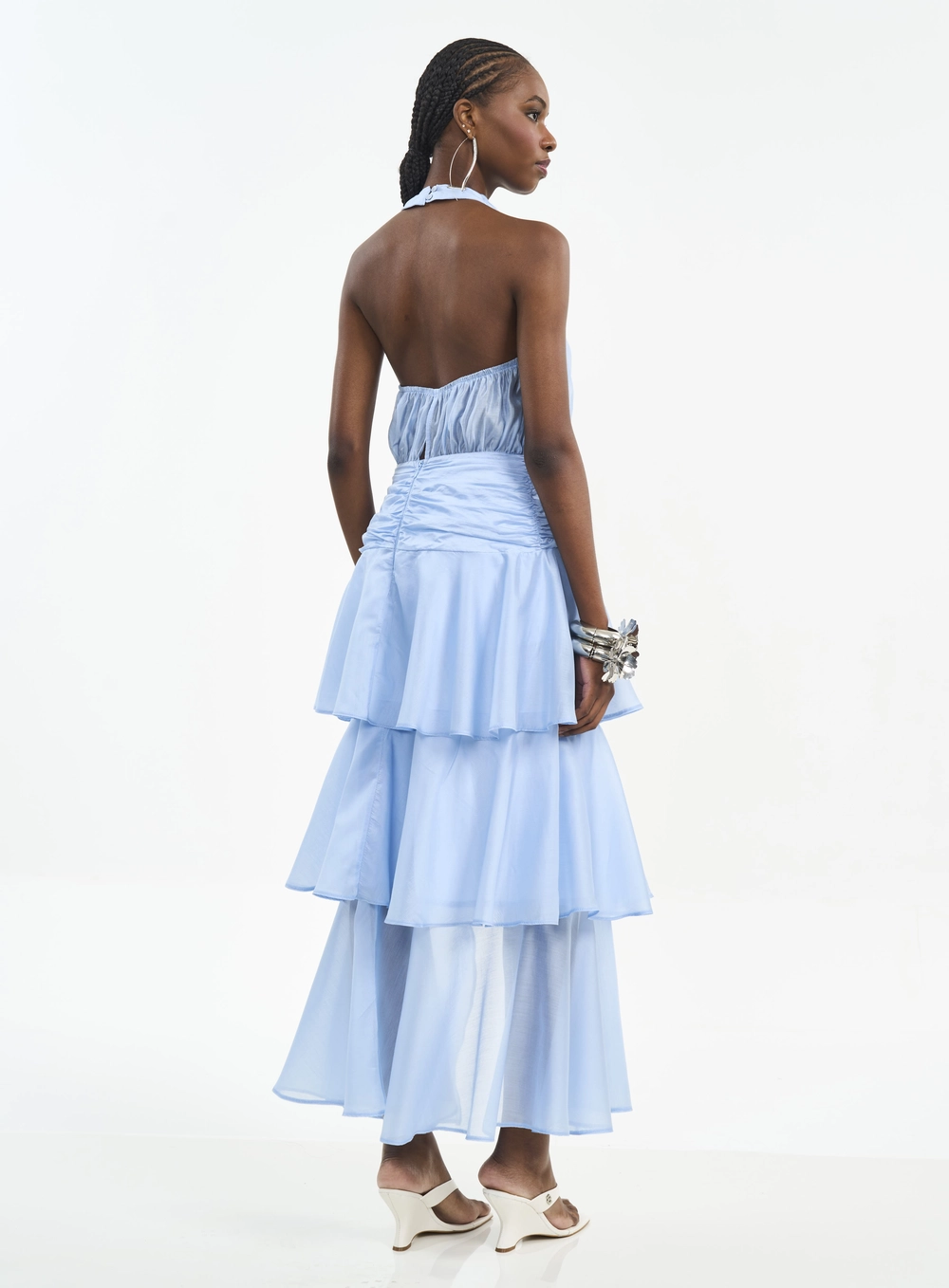 Vestido Midi Com Camadas E Transpasse Azul Tranquile Blue
