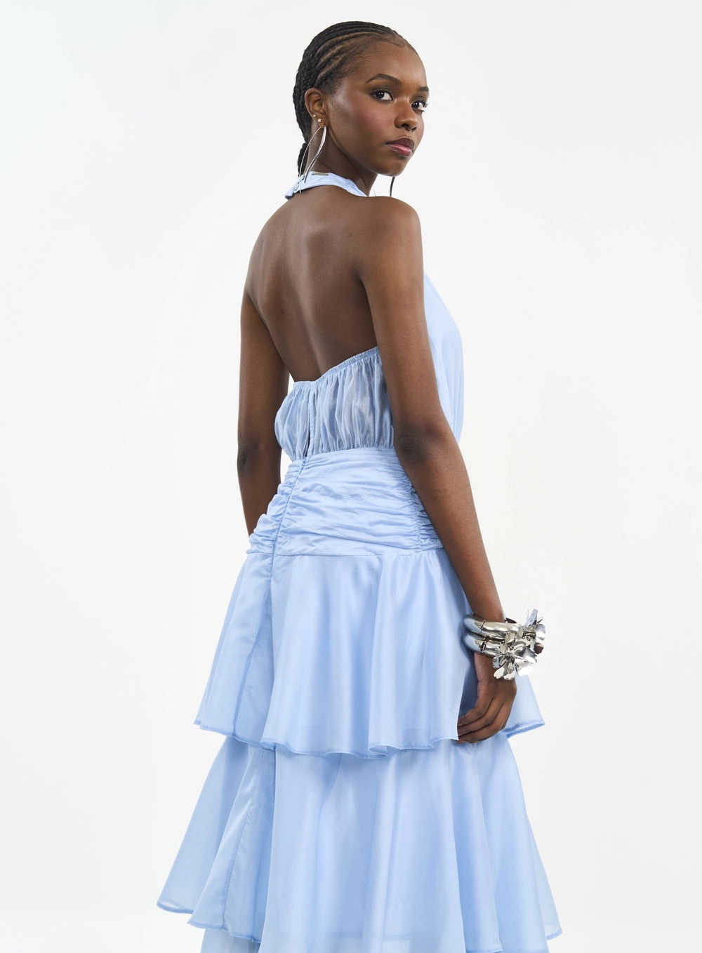 Vestido Midi Com Camadas E Transpasse Azul Tranquile Blue