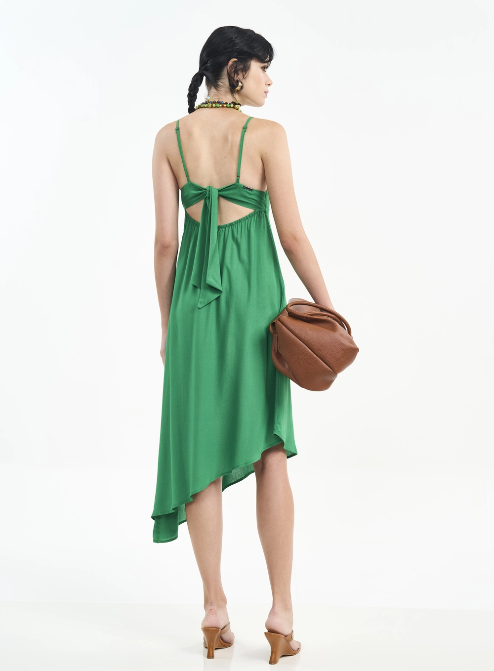 Vestido Midi Com Alças E Amarração Verde Vanity