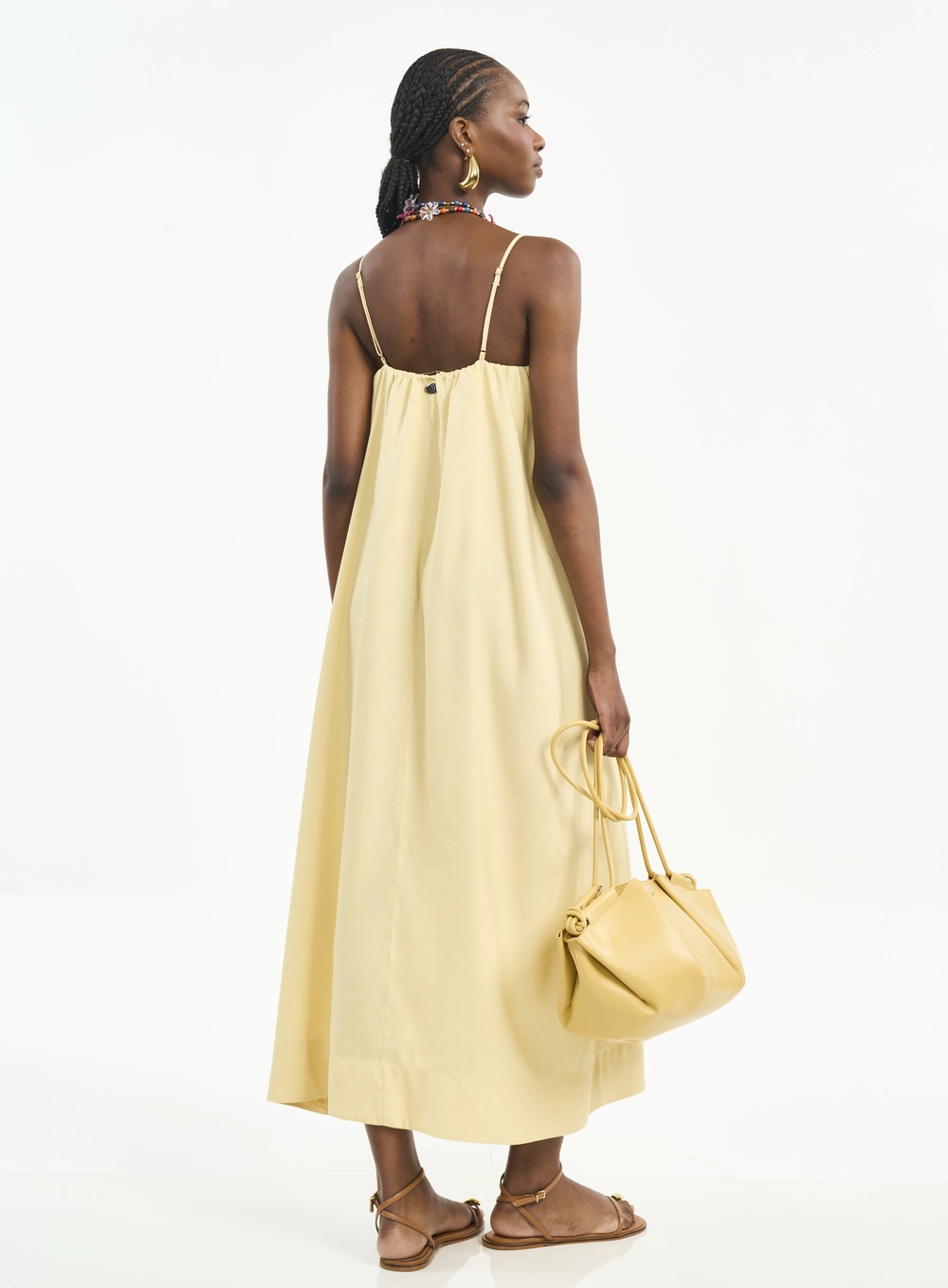 Vestido Midi Com Alças Finas Amarelo