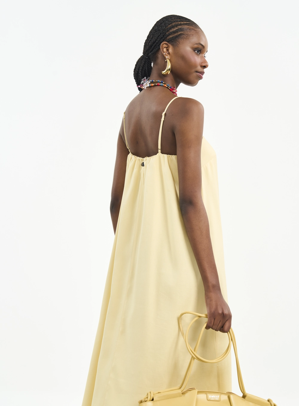 Vestido Midi Com Alças Finas Amarelo