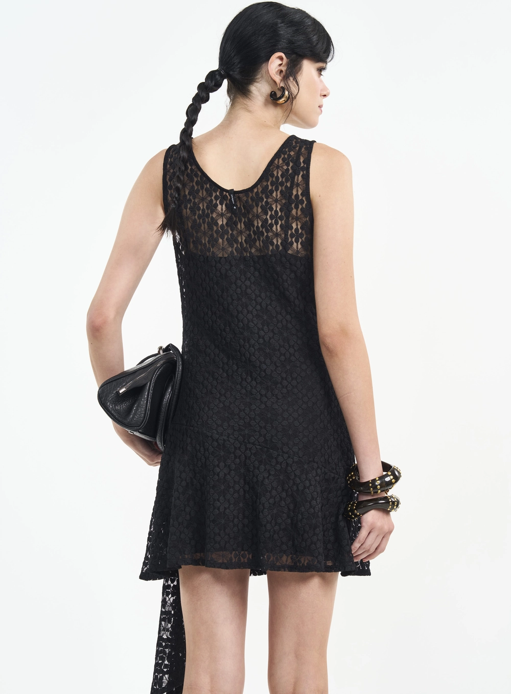 Vestido Curto Com Transparência Preto