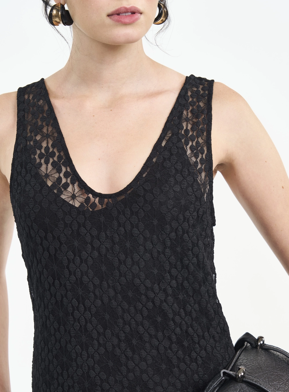 Vestido Curto Com Transparência Preto