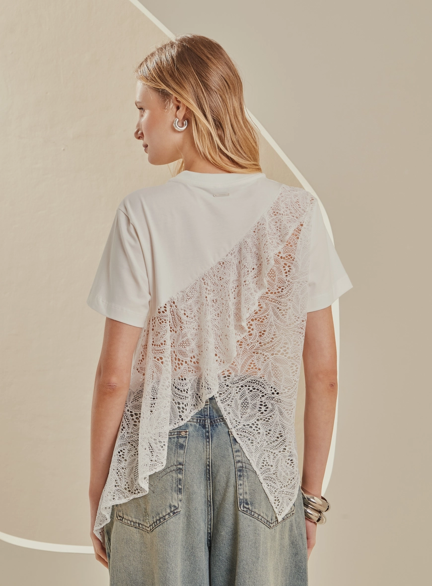 Camiseta Feminina De Malha Com Renda Off Shell 2