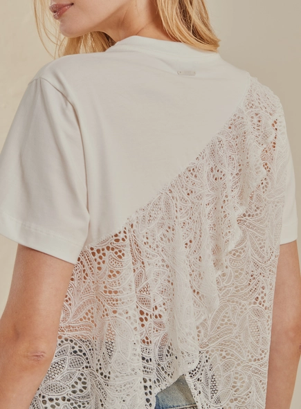 Camiseta Feminina De Malha Com Renda