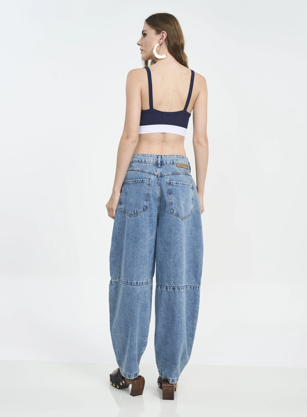 Top Cropped Canelado Com Alças E Elástico Bicolor Azul