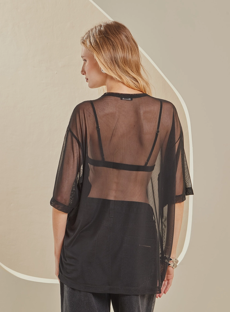 Camiseta Feminina Over Loose De Tule Preto 2