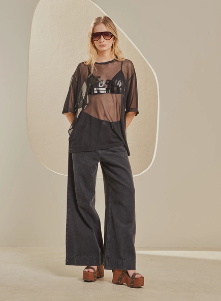Camiseta Feminina Over Loose De Tule