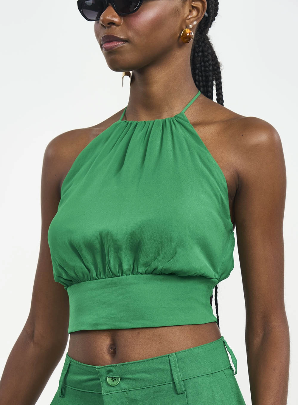 Top Frente Única Com Franzidos E Amarração Verde Vanity