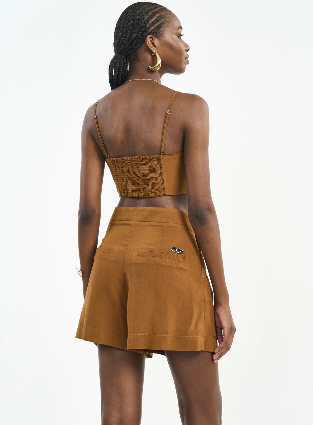 Top Cropped Com Busto Drapeado E Lastex Marrom