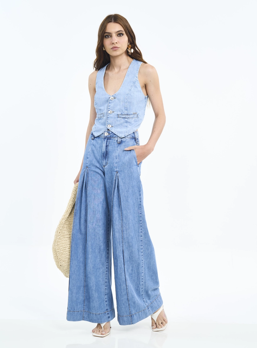 Colete Jeans Alfaiataria Com Botões