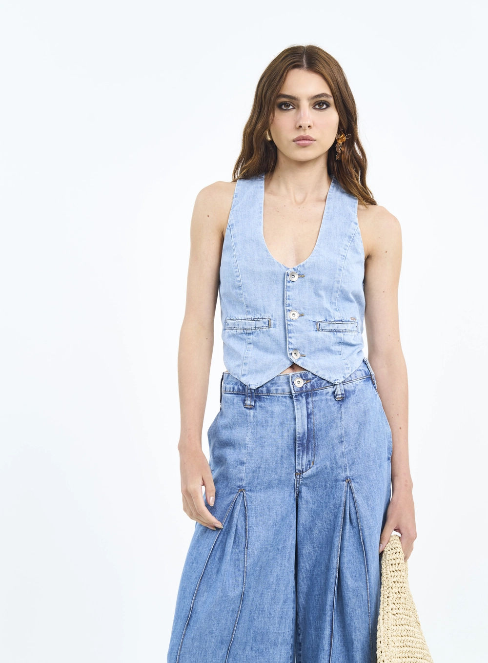 Colete Jeans Alfaiataria Com Botões Índigo