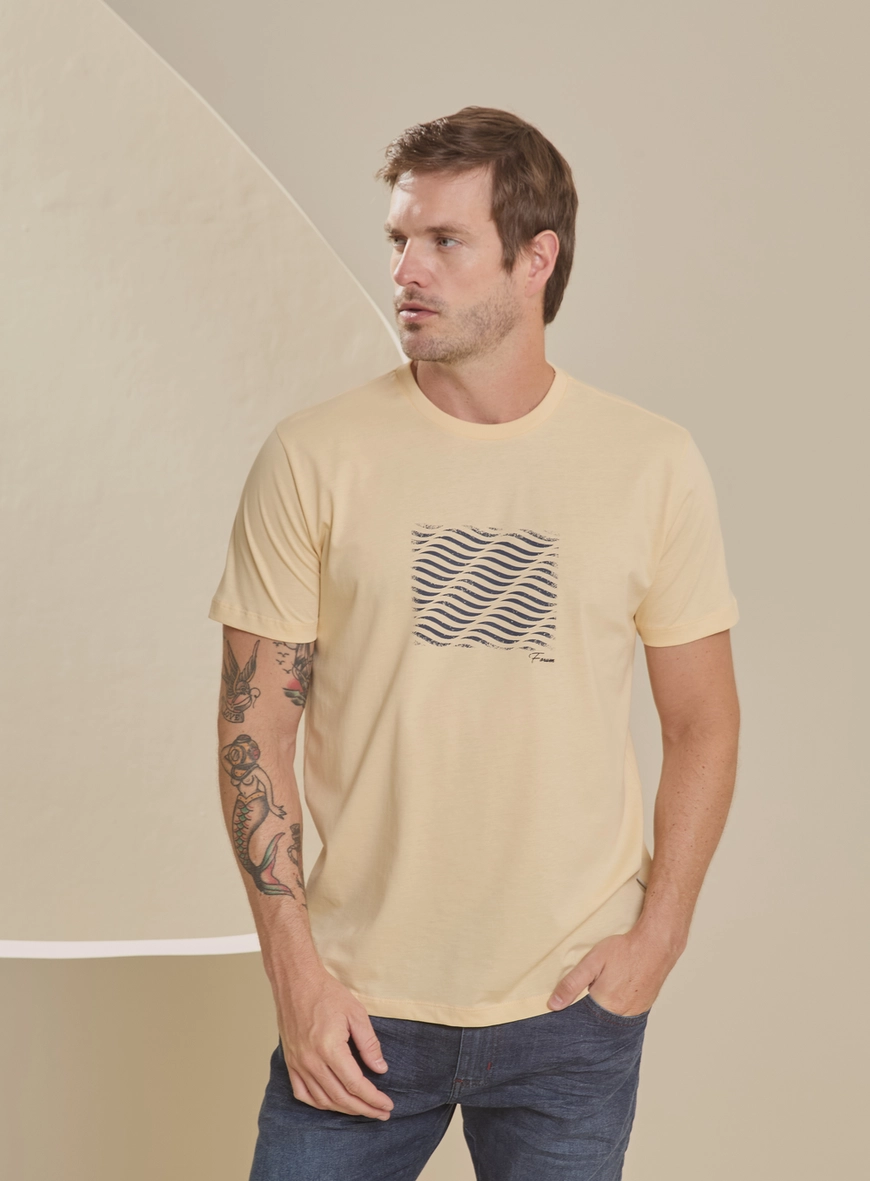 Camiseta Masculina New Slim Com Estampa Bege 3