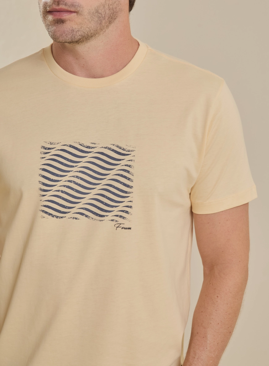 Camiseta Masculina New Slim Com Estampa Bege 4