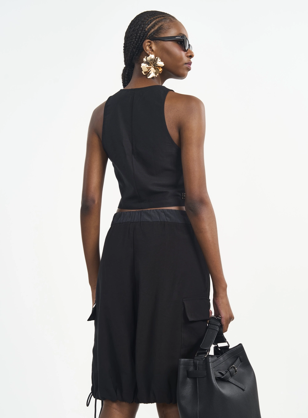 Colete Cropped Com Botões Preto