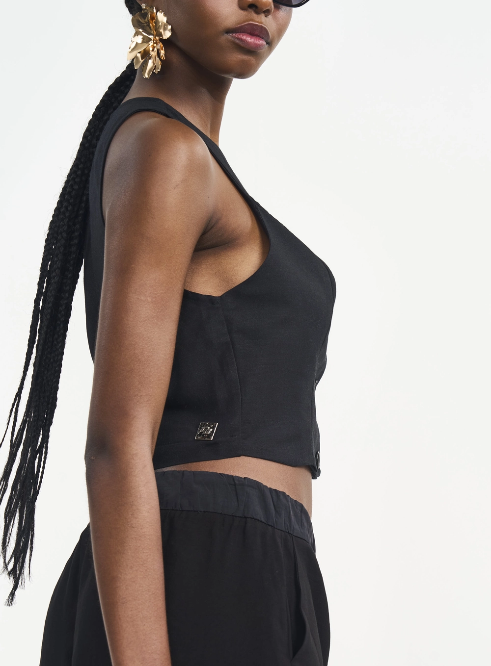 Colete Cropped Com Botões Preto