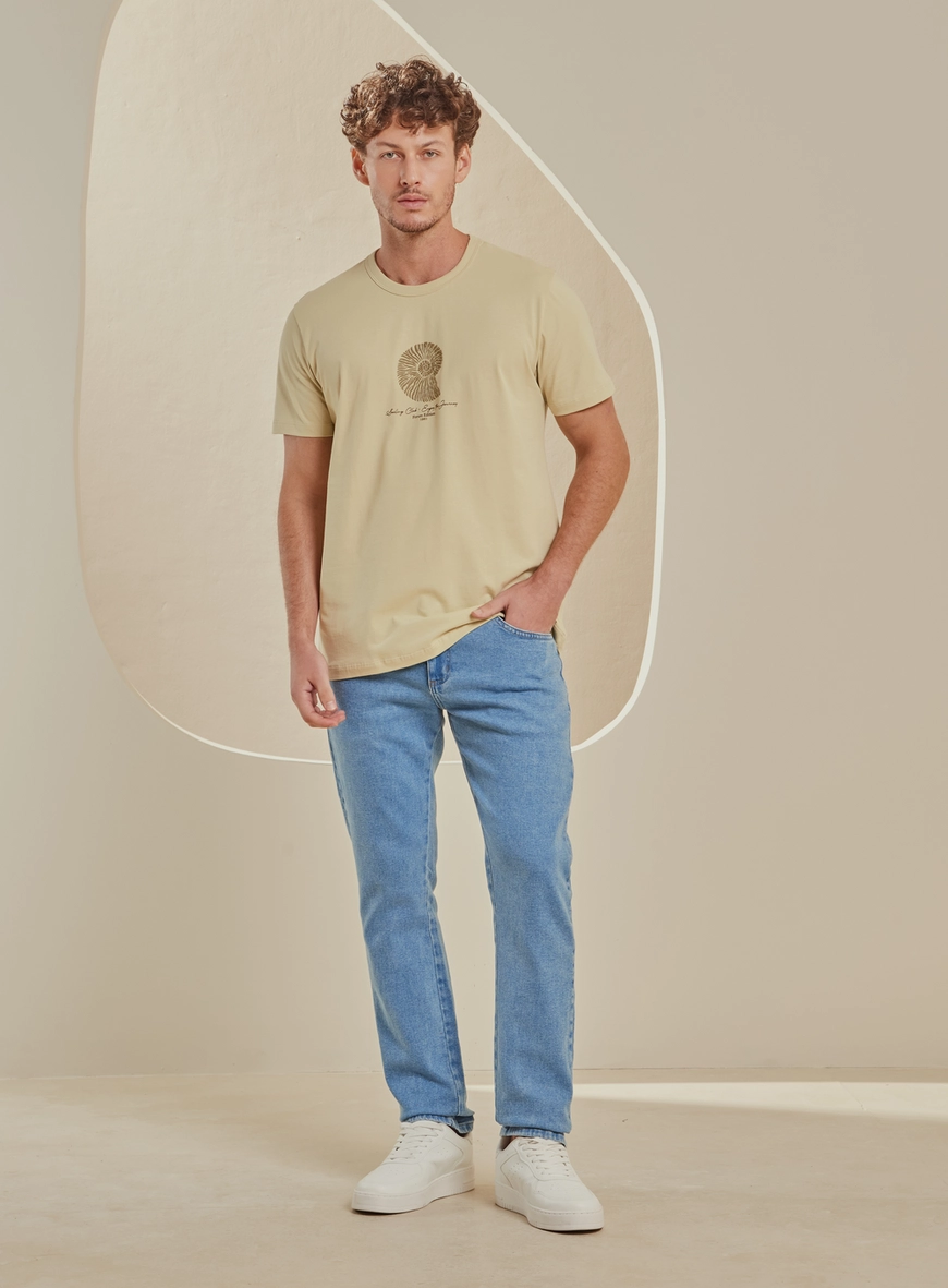 Camiseta Masculina New Box Estampada Bege