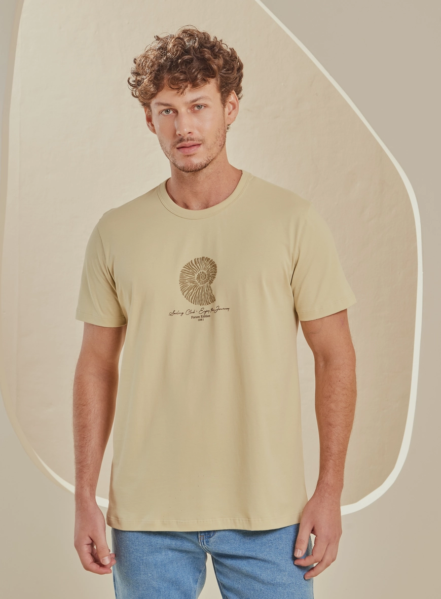 Camiseta Masculina New Box Estampada Bege