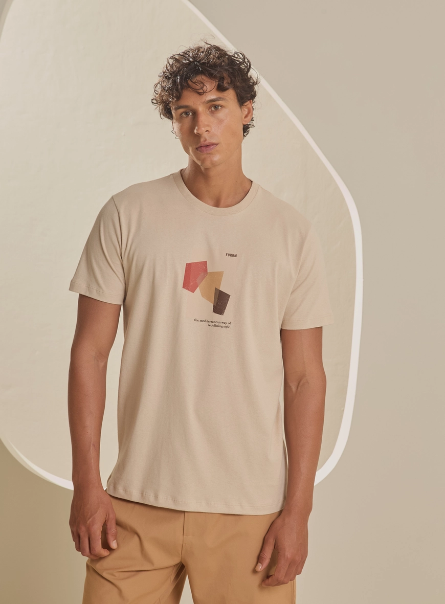 Camiseta Masculina New Slim Com Estampa Bege 3