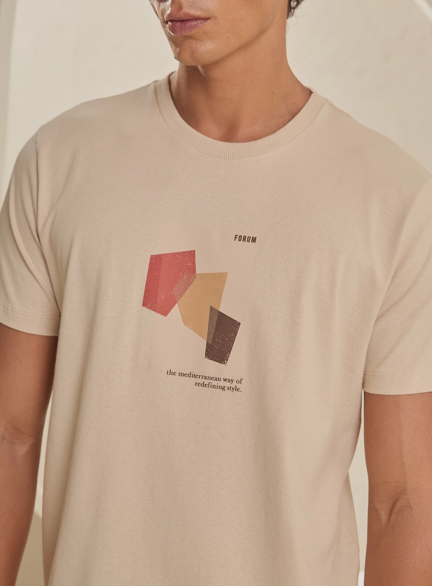 Camiseta Masculina New Slim Com Estampa Bege 4