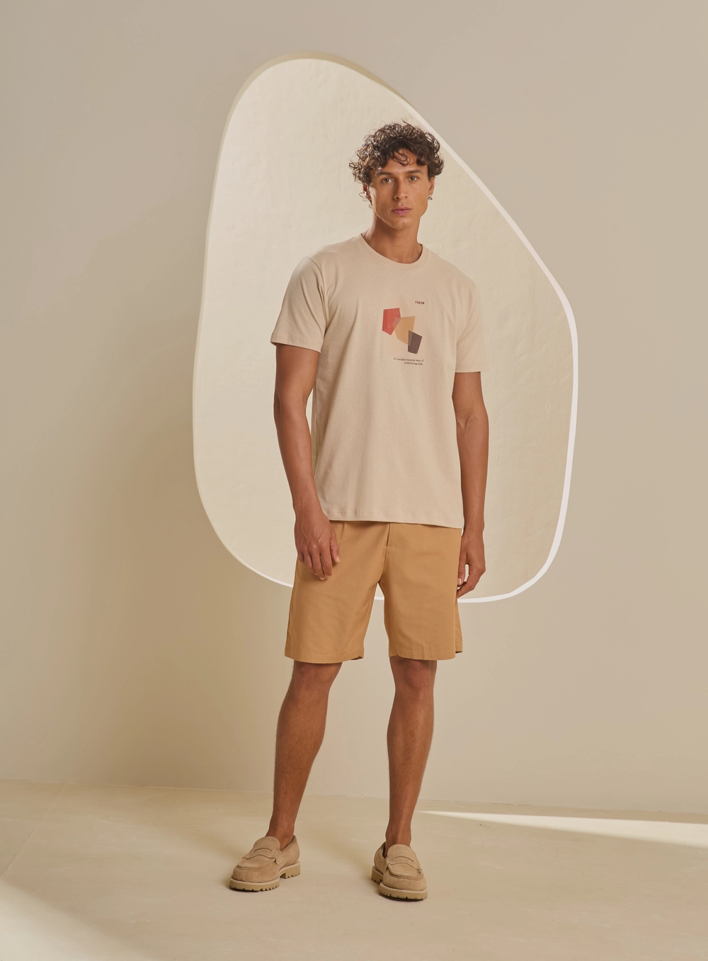 Camiseta Masculina New Slim Com Estampa Bege 1