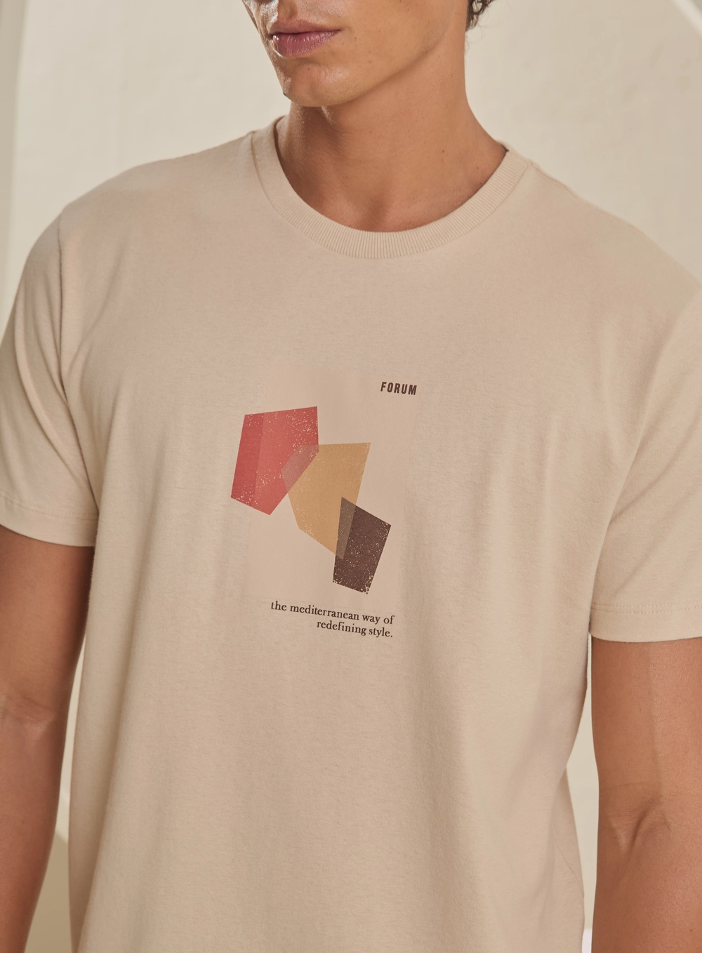 Camiseta Masculina New Slim Com Estampa Bege 4