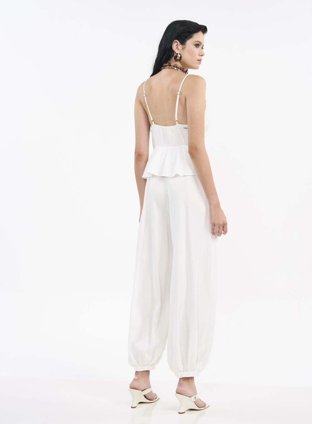 Macacão De Linho Peplum Com Transpasse Off Shell