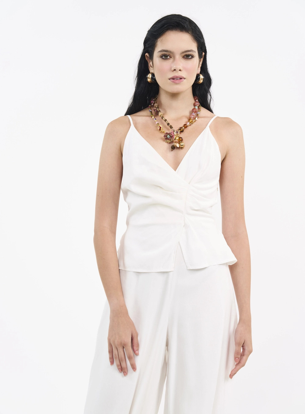 Macacão De Linho Peplum Com Transpasse Off Shell