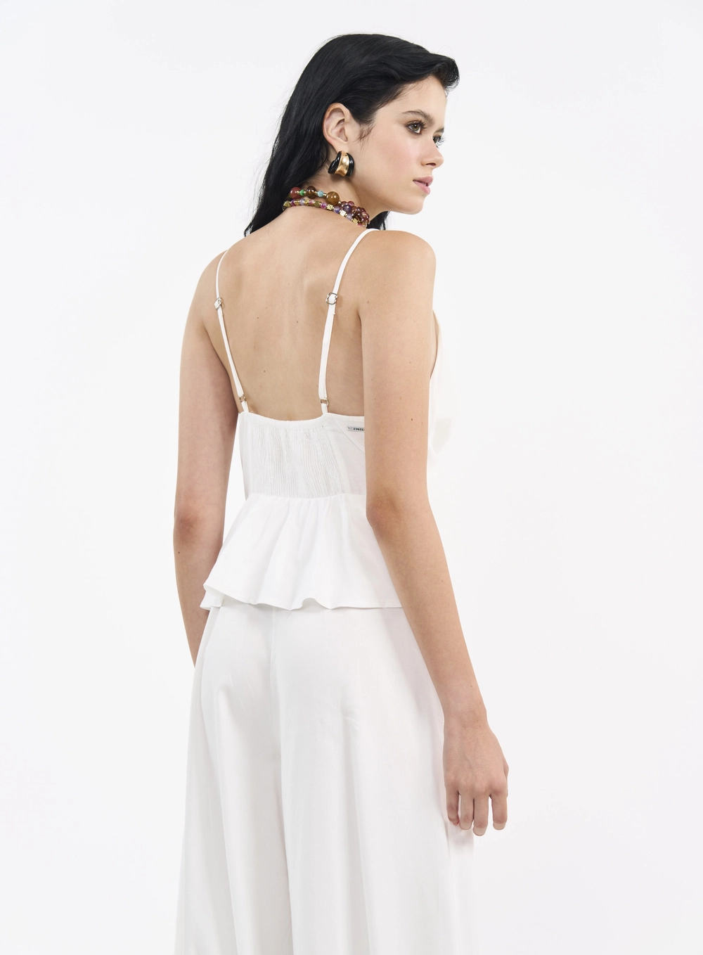 Macacão De Linho Peplum Com Transpasse Off Shell