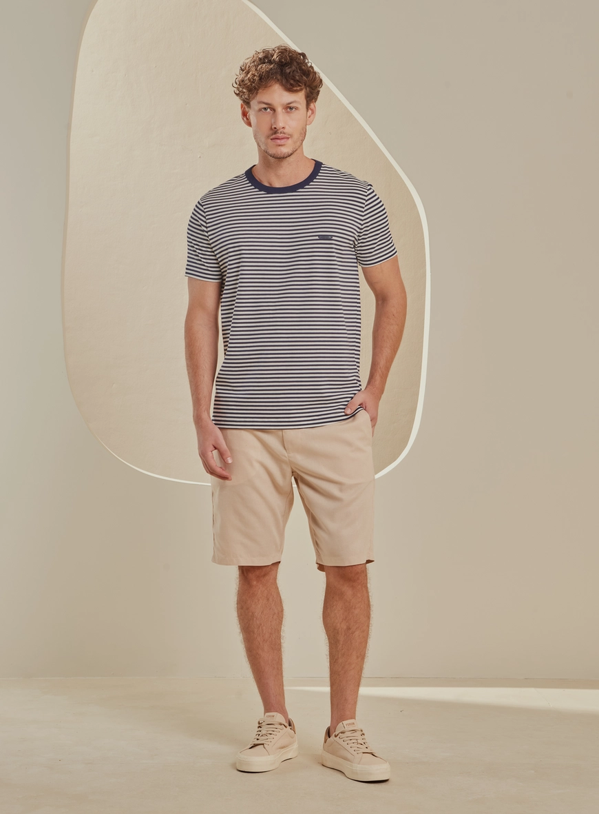 Camiseta Masculina New Slim Listrada Estampados