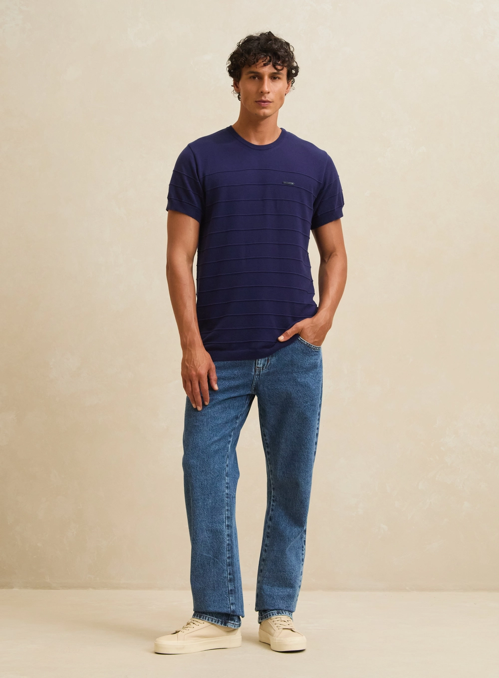 Camiseta Masculina New Slim Tricô Azul 4