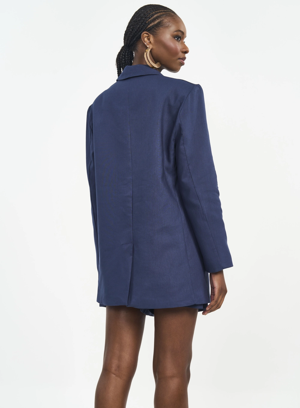 Blazer Feminino De Linho Com Botões Azul
