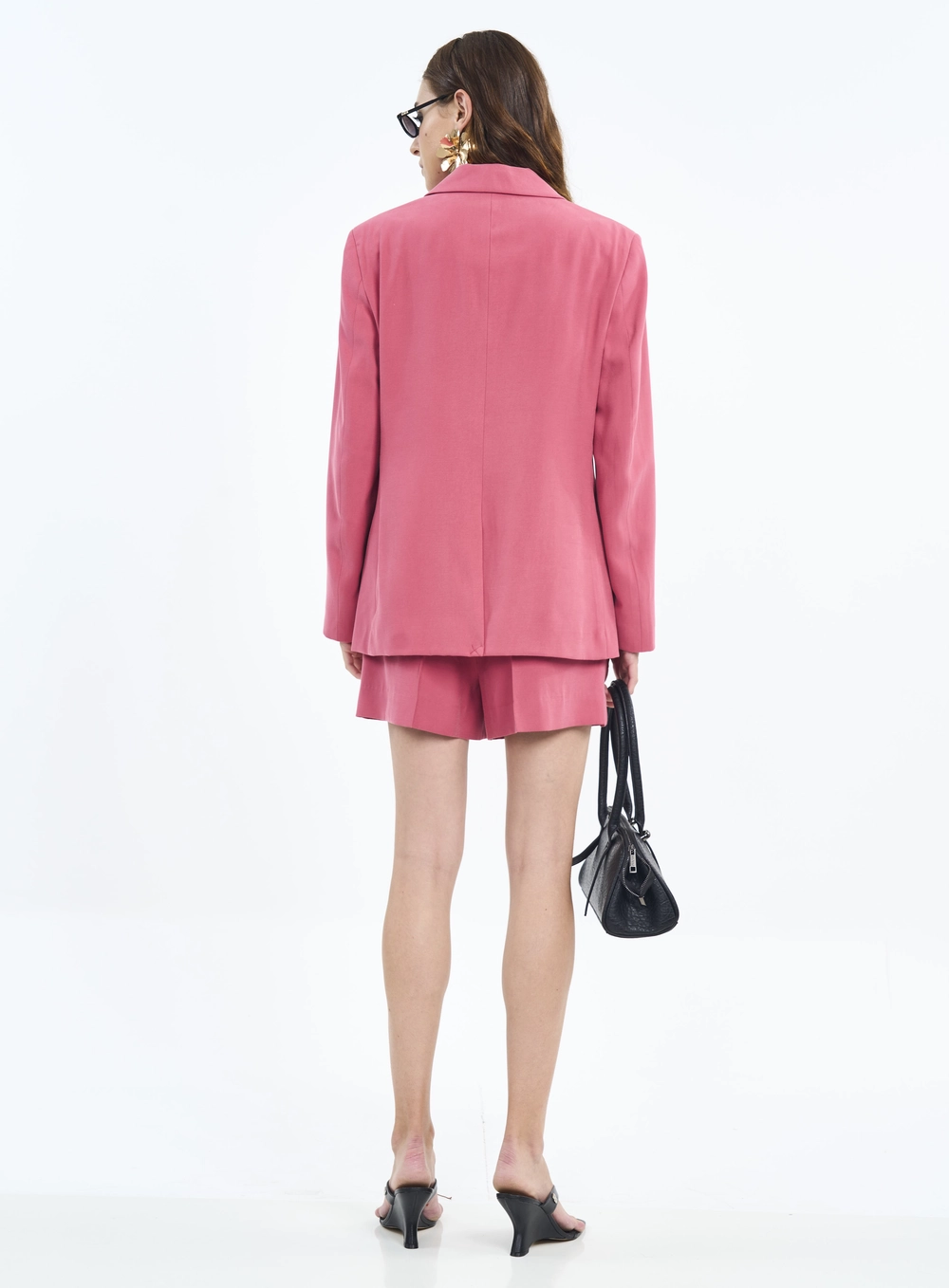 Blazer Com Abotoamento Duplo E Lapelas Rosa