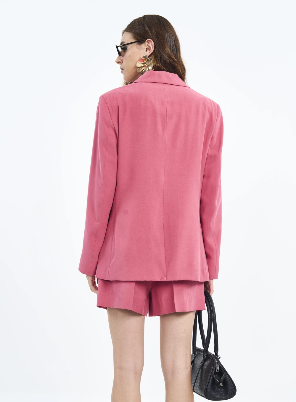 Blazer Com Abotoamento Duplo E Lapelas Rosa