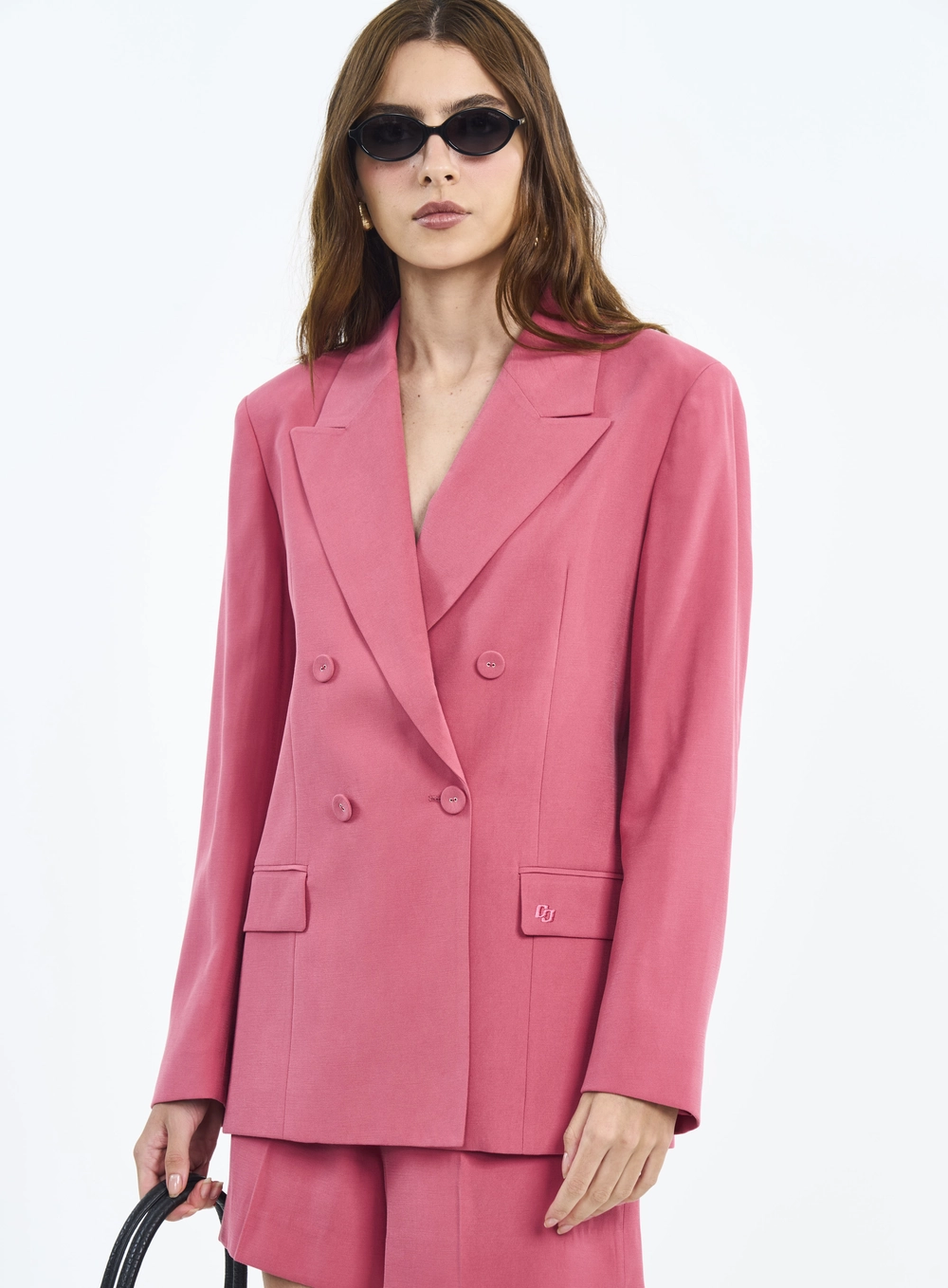 Blazer Com Abotoamento Duplo E Lapelas Rosa