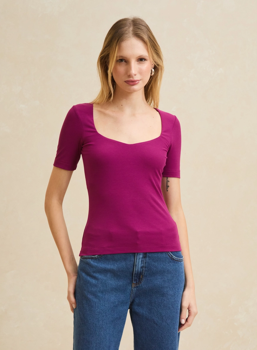 Blusa Canelada Slim Decote U Rosa 3
