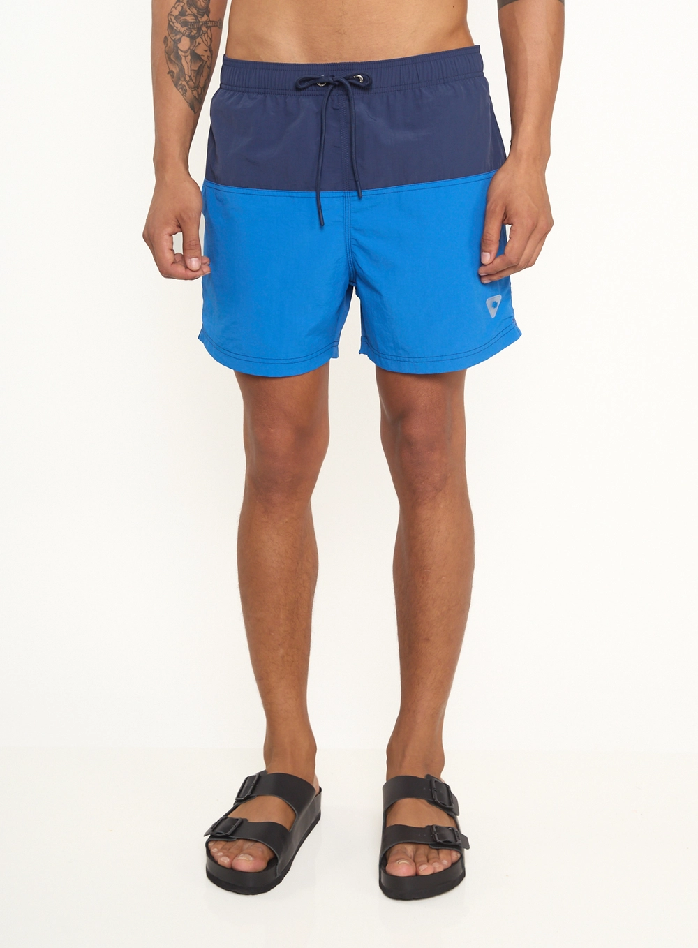 Beachshort Bicolor Com Amarração E Bolsos Azul