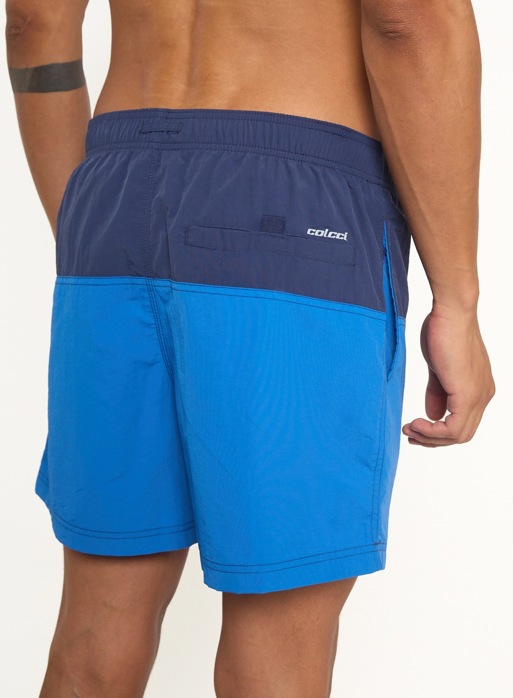 Beachshort Bicolor Com Amarração E Bolsos Azul