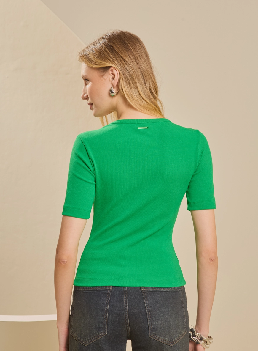 Blusa Canelada Manga Média Verde 2