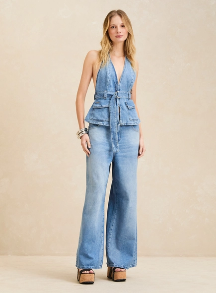 Blusa Jeans Frente Única Com Cinto