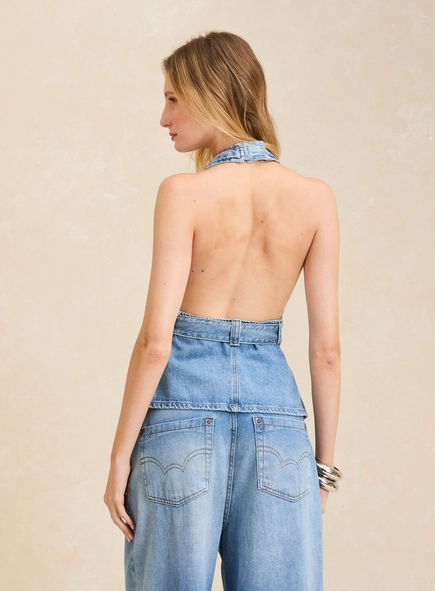 Blusa Jeans Frente Única Com Cinto