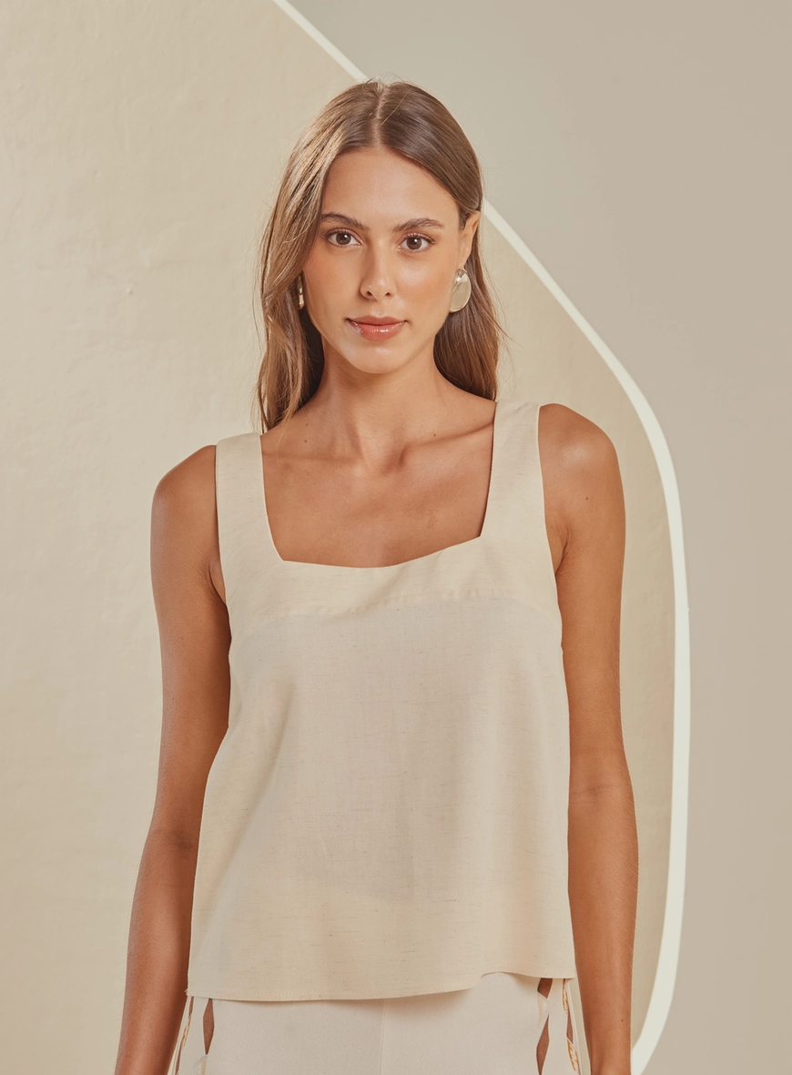 Blusa Reta Decote Quadrado Off Shell