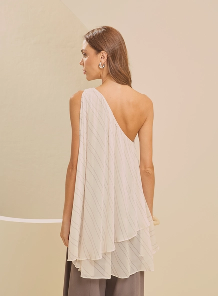 Blusa Assimétrica Um Ombro Só Risca De Giz