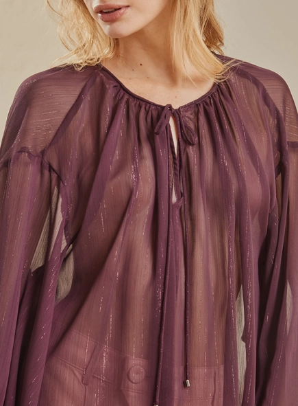 Blusa Ampla Metalizada Translúcida Com Amarração