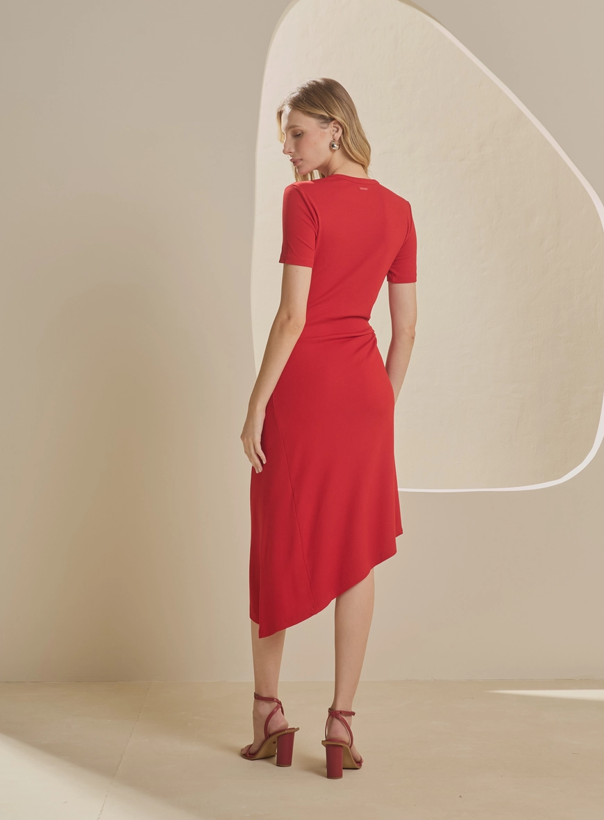 Vestido Midi Assimétrico Com Amarração Vermelho