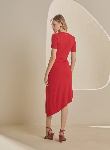 Vestido Midi Assimétrico Com Amarração