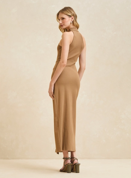 Vestido Midi Halter Drapê