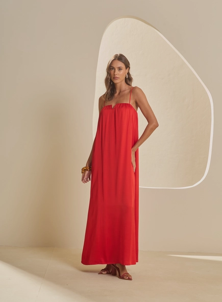 Vestido Longo Amplo Decote V