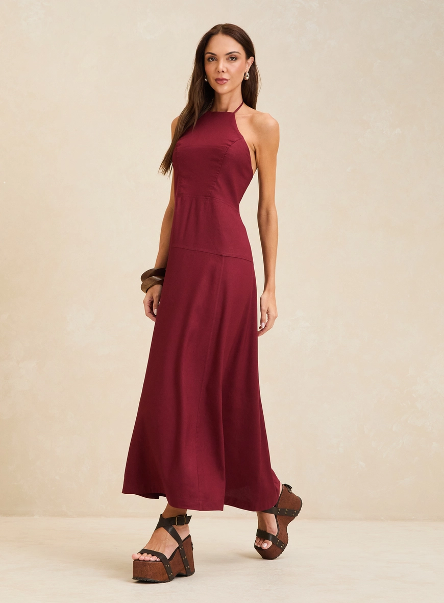 Vestido Maxi Midi Godê Frente Única Vermelho